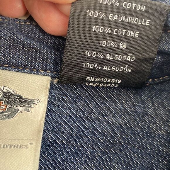 Harley Davidson Womens S Pearl Snap Close Studded  Denim Jean Shirt Roll Tab  Bl - Picture 11 of 12